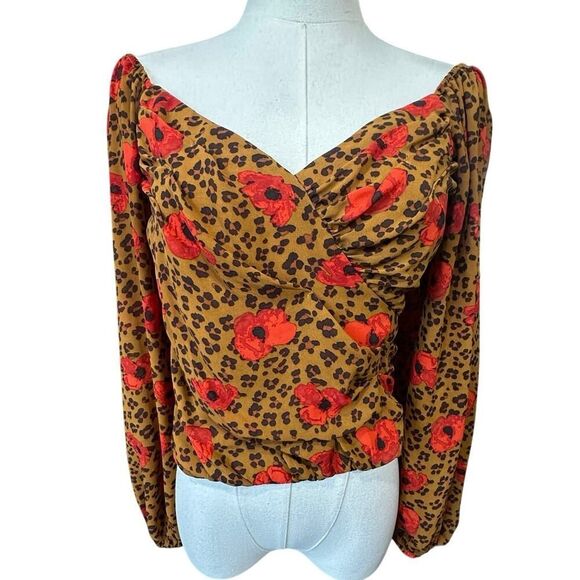 ASTR The Label Animal Print Floral Crop Top Mob Wife Office Siren Size Small - Picture 4 of 16